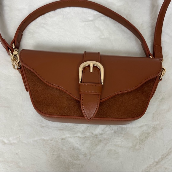 BY ANTHROPOLOGIE DELILAH BAG SUEDE BUCKLE MINI BAG IN BROWN AND GOLD - Picture 9 of 13
